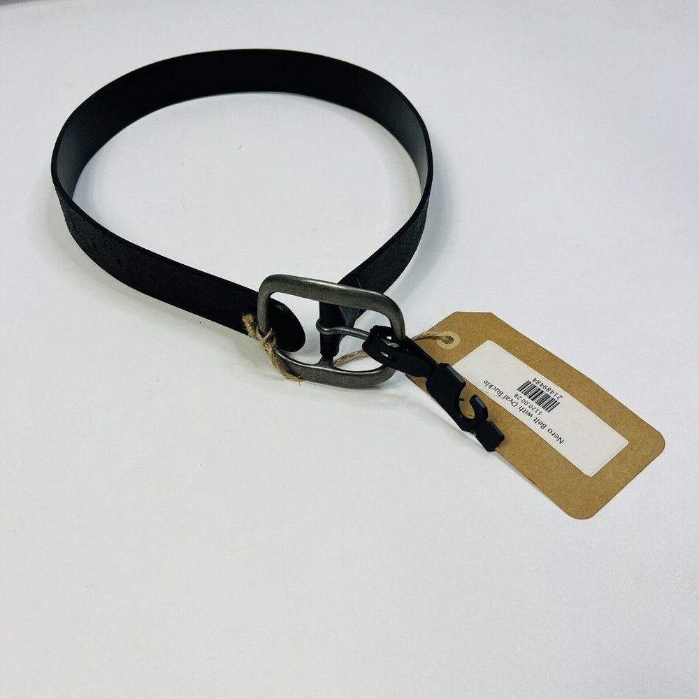 NWT Peter Nappi Black Nero Leather Belt w/ Oval Single Prong Buckle Size 28/70
